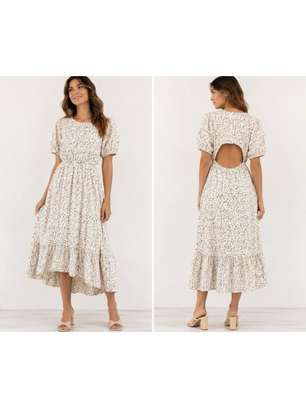 J.Crew Women's Side-Cutout Cotton Poplin Midi Dress Sz 14 Floral Open Back BG400